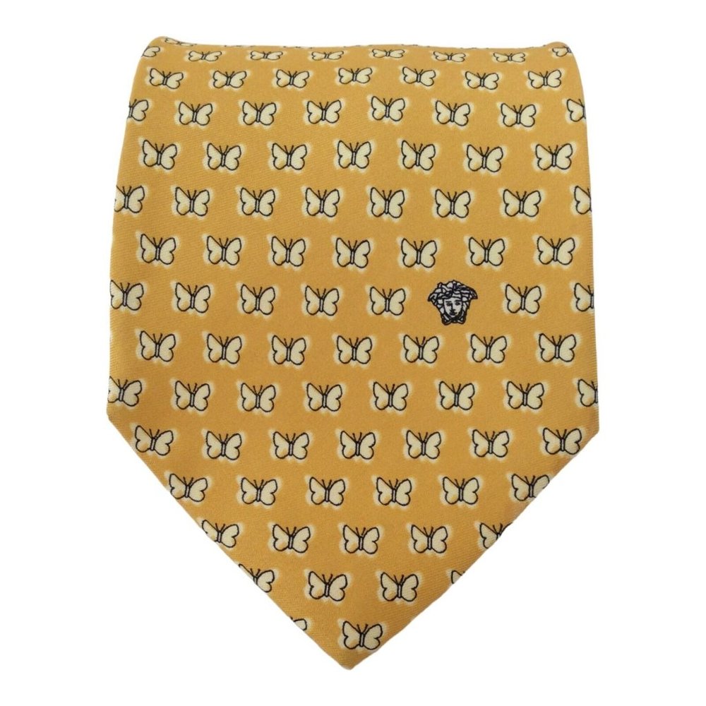 VERSACE Yellow Butterfly Printed Silk Tie Made In Italy 59"/3".3/4 EX COND